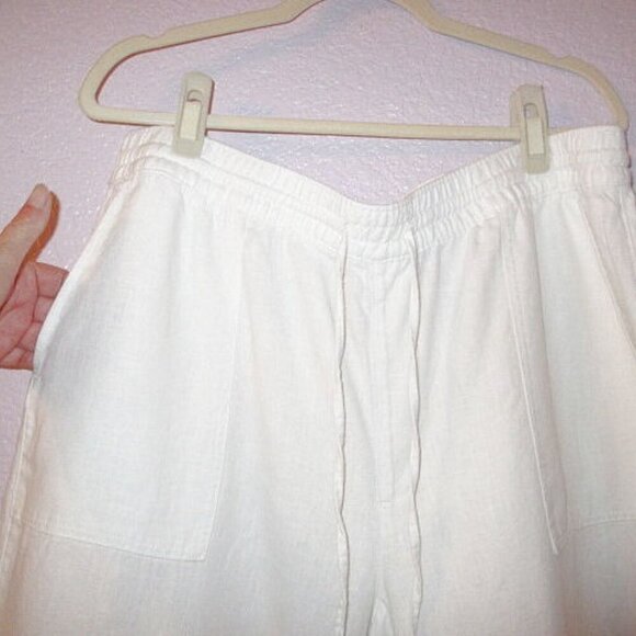 Lands End Women's Linen Wide Leg Pants Size LP High Rise Pockets Crop White Boho - Picture 2 of 10